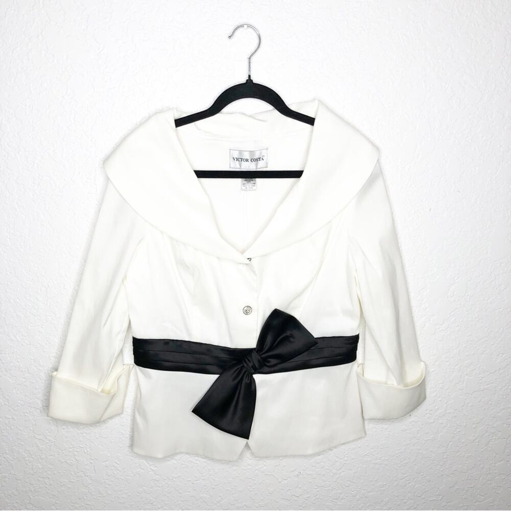 Victor Costa white black bow formal top / jacket size 8